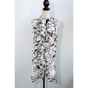 Soft Surroundings Dress Top Tunic shirt Georgia black and white floral office